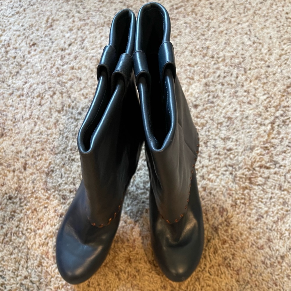 Blue leather boots